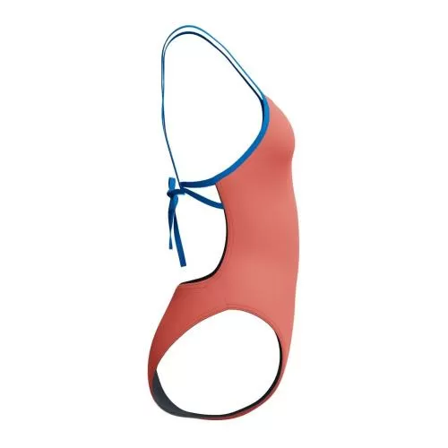 Speedo Solid Tie Back Swimwear Female Adult - Neon Coral-Lagoon Blue
