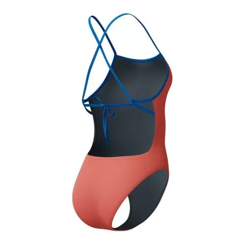 Speedo Solid Tie Back Swimwear Female Adult - Neon Coral-Lagoon Blue