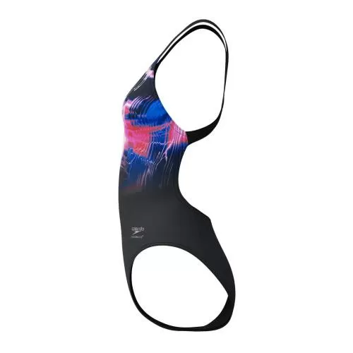 Speedo Placement Printed Leaderback Swimwear Female Adult - Electro Static- Black