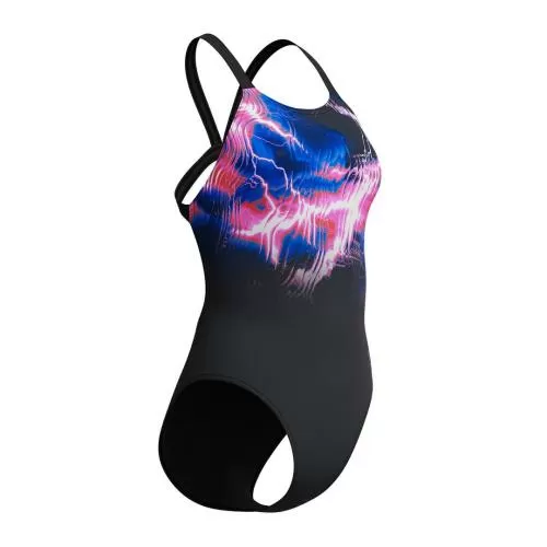 Speedo Placement Printed Leaderback Swimwear Female Adult - Electro Static- Black