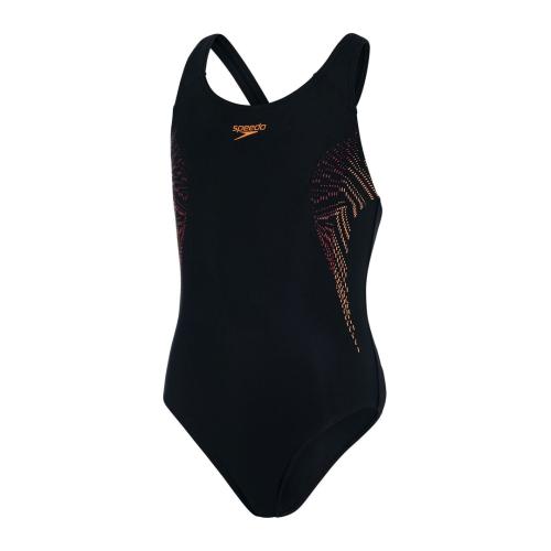 Preview: Speedo Plastisol Placement Muscleback Junior Female - Black/Papaya Punc