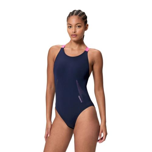 Preview: Speedo Solid Boom Leaderback 1pc Swimwear Female Adult - Peacoat/Margarita Pink