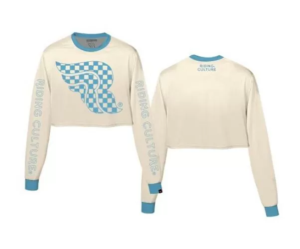 RIDING CULTURE Checkerboard Crop Top Longsleeve Lady - Dirt white