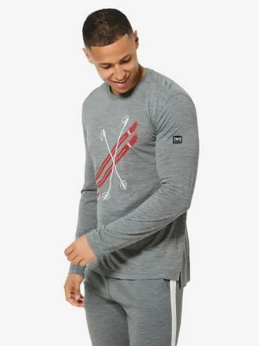 SN Super Natural M KRYSSEDE SKI LS - cashmere grey mel/fresh white/h.risk red