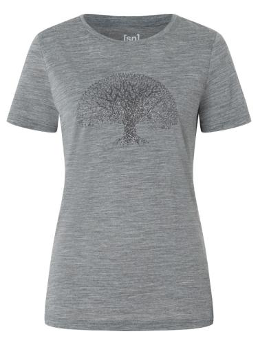 Preview: SN Super Natural W TREE OF KNOWLEDGE TEE - cashmere grey melange/dark shadow glitte