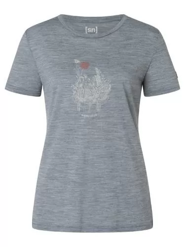 SN Super Natural W FLOWERHANDS TEE - cashmere grey melange/feather grey/chill