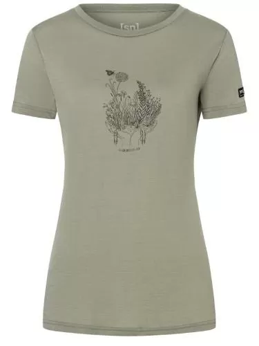 SN Super Natural W FLOWERHANDS TEE - d.sage/blk ink/co