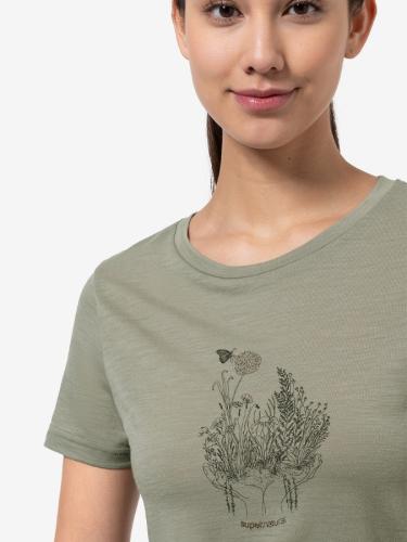 Preview: SN Super Natural W FLOWERHANDS TEE - d.sage/blk ink/co