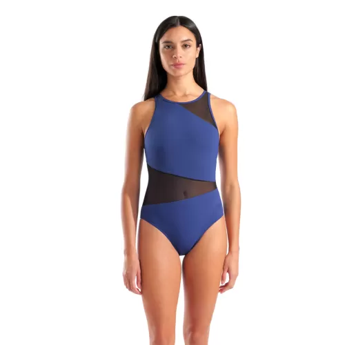 Arena Damen Arena Mesh Angle Swimsuit Vent Back B BLAU