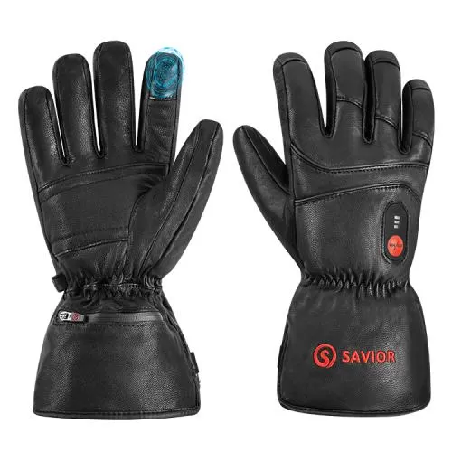 Savior Beheizbarer Finger Leder Handschuh SHGS06 - schwarz