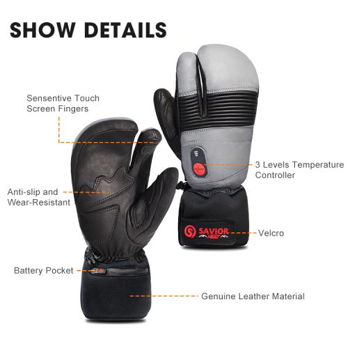Savior heated fist leather glove SHGS03 - grey
