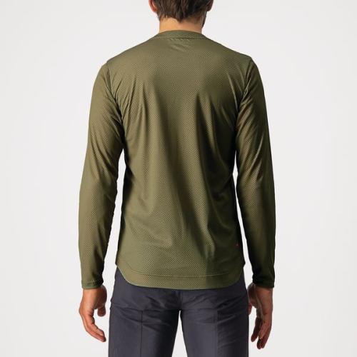 Castelli Trail Tech Longsleeve Tee - Olive Green/Dark Gray-Orange Rust
