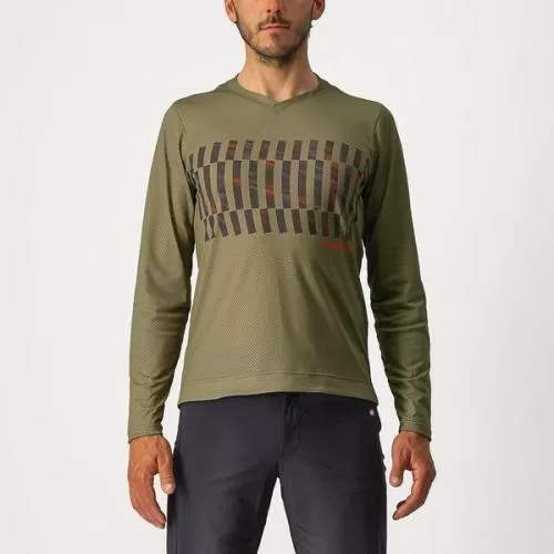 Castelli Trail Tech Longsleeve Tee - Olive Green/Dark Gray-Orange Rust