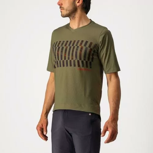 Castelli Trail Tech Tee - Olive Green/Dark Gray-Orange Rust