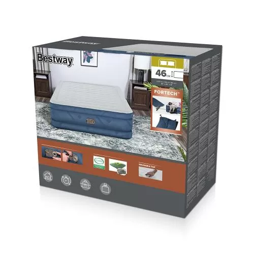 Bestway Fortech Snugable Top Air Mattres s with Built-in AC Pump 203x152x46 cm - grey