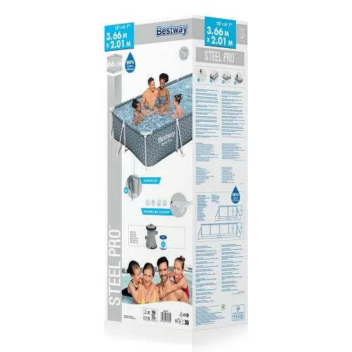 Bestway Steel Pro Rectangle Above Ground Pool Set 3.66 m x 2.01 m x 66 cm - grey