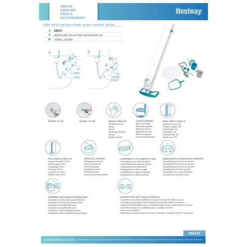 Bestway AquaClean Deluxe Pool Maintenanc e Kit with Vacuum and Skimmer - multicolored