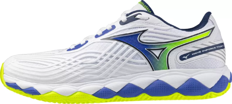 Mizuno Sport WAVE ENFORCE TOUR 2 CC Tennis - white/dazzling blue/lightning yellow