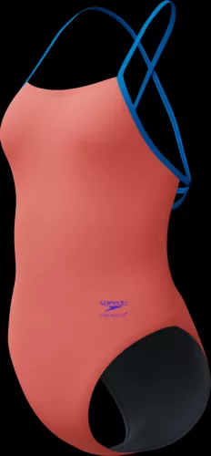 Speedo Solid Tie Back Swimwear Female Adult - Neon Coral-Lagoon Blue