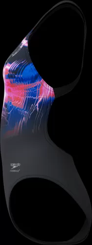 Speedo Placement Printed Leaderback Swimwear Female Adult - Electro Static- Black