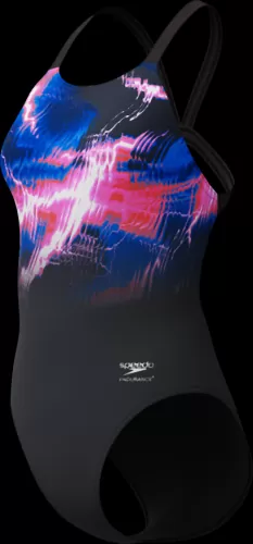 Speedo Placement Printed Leaderback Swimwear Female Adult - Electro Static- Black
