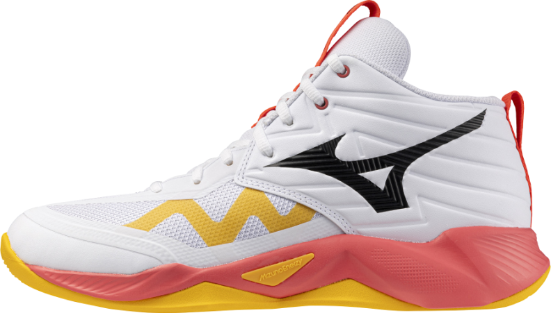 Mizuno Sport WAVE MOMENTUM PRO MID Volleyball - white/fiery coral 2/citrus