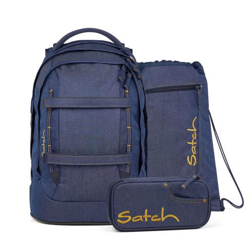 Einzelstück satch Pack Schulrucksack 3-tlg. Set - denim blue