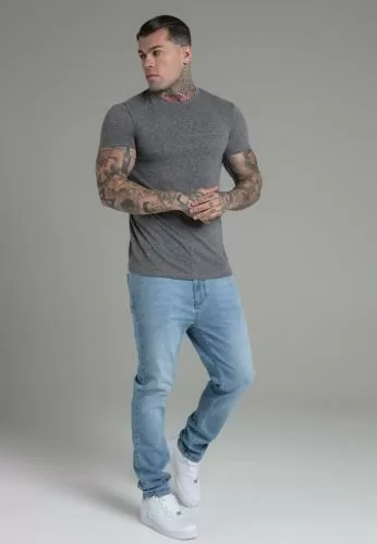 SikSilk T-Shirt Marl T-Shirt in Dark Grey - dark grey