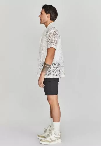 SikSilk Kurzarmhemd Lace Resort Shirt - beige