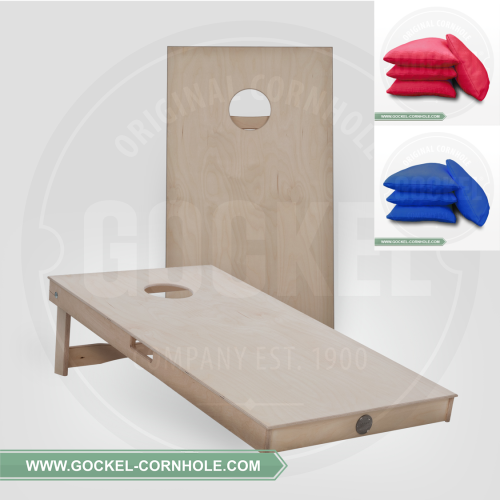Gockel Cornhole Boards natural Set - 2 Boards 4 rote und 4 blaue Bags