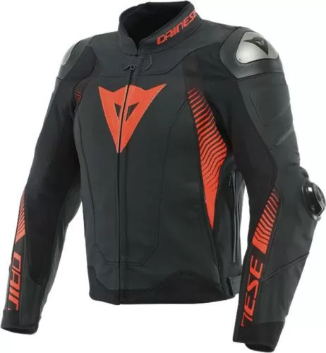 Dainese Leather Jacket Super Speed 4 - matt black-fluo-red