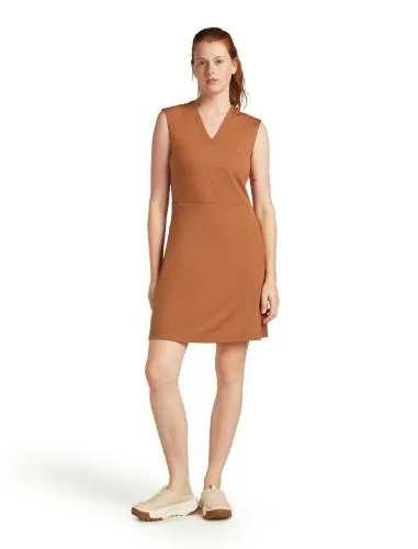 Icebreaker W Mer 200 Granary Sleeveless V Neck Dres - dusty clay