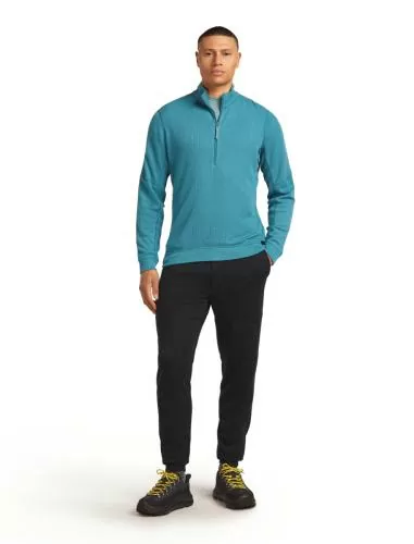 Icebreaker Men Merino Blend 260 Waffle Knit Wander LS Half Zip - topaz