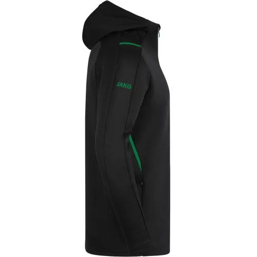 Jako Children Leisure Jacket Challenge With Hood - black melange/sport green