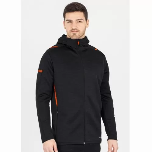 Jako Kinder Freizeitjacke Challenge mit Kapuze - schwarz meliert/neonorange