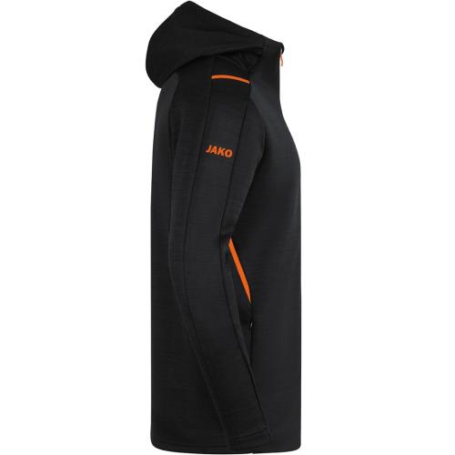 Jako Kinder Freizeitjacke Challenge mit Kapuze - schwarz meliert/neonorange