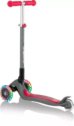 Globber Mini Scooter Primo Foldable Lights Anodized T-Bar - grau-rot