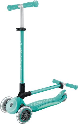 Globber Mini Scooter Primo Foldable Plus Lights - dark mint, mint