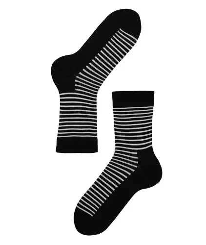 Lenz Longlife socks women 2er Pack - schwarz/weiss gestreift