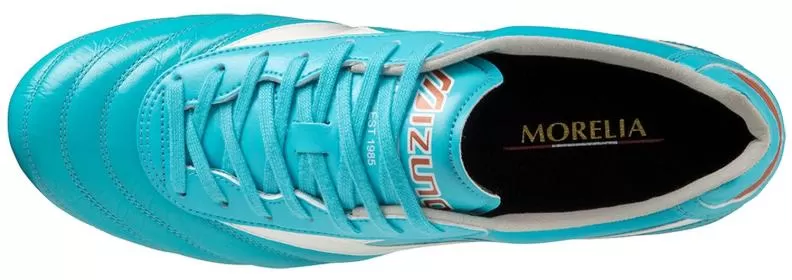 Mizuno Sport Morelia II Elite MD Football Footwear - Blue Curacao/Snow White/Red Brown Satin