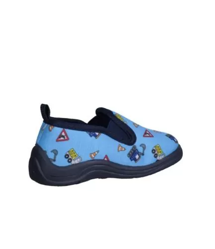 Playshoes Hausschuh Allover Baustelle - blau