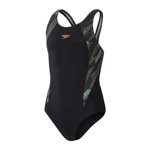 Speedo HyperBoom Splice Muscleback Swimwear Female Junior/Kids - Black / Country Green / Nectarine