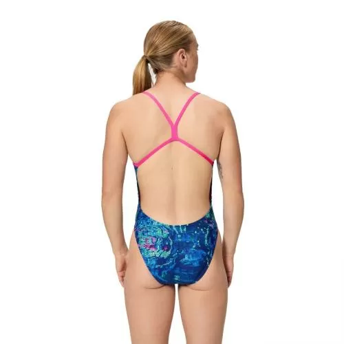 Speedo Vanquisher Printed V-Back 2.0 Swimwear Female Adult - Pixel Pool/Navy