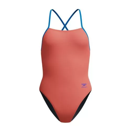 Speedo Solid Tie Back Swimwear Female Adult - Neon Coral-Lagoon Blue