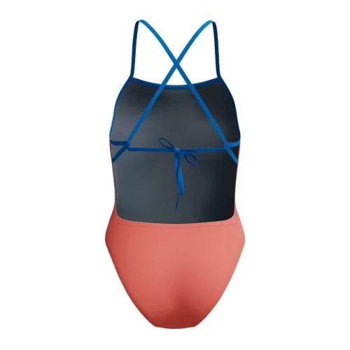 Speedo Solid Tie Back Swimwear Female Adult - Neon Coral-Lagoon Blue