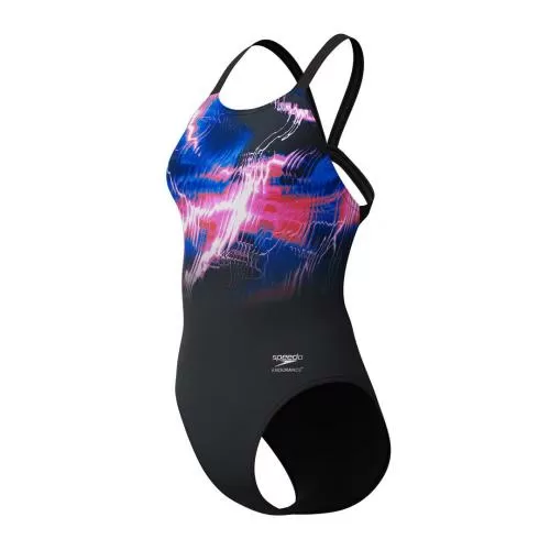 Speedo Placement Printed Leaderback Swimwear Female Adult - Electro Static- Black