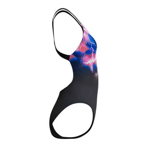 Speedo Placement Printed Leaderback Swimwear Female Adult - Electro Static- Black