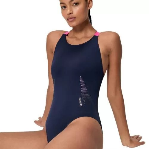 Speedo Solid Boom Leaderback 1pc Swimwear Female Adult - Peacoat/Margarita Pink