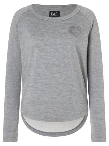 SN Super Natural W LITTLE HEARTWOOD CREW - cashmere grey melange/dark shadow glitte