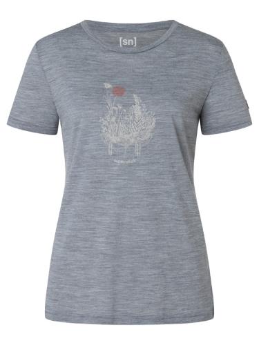 SN Super Natural W FLOWERHANDS TEE - cashmere grey melange/feather grey/chill